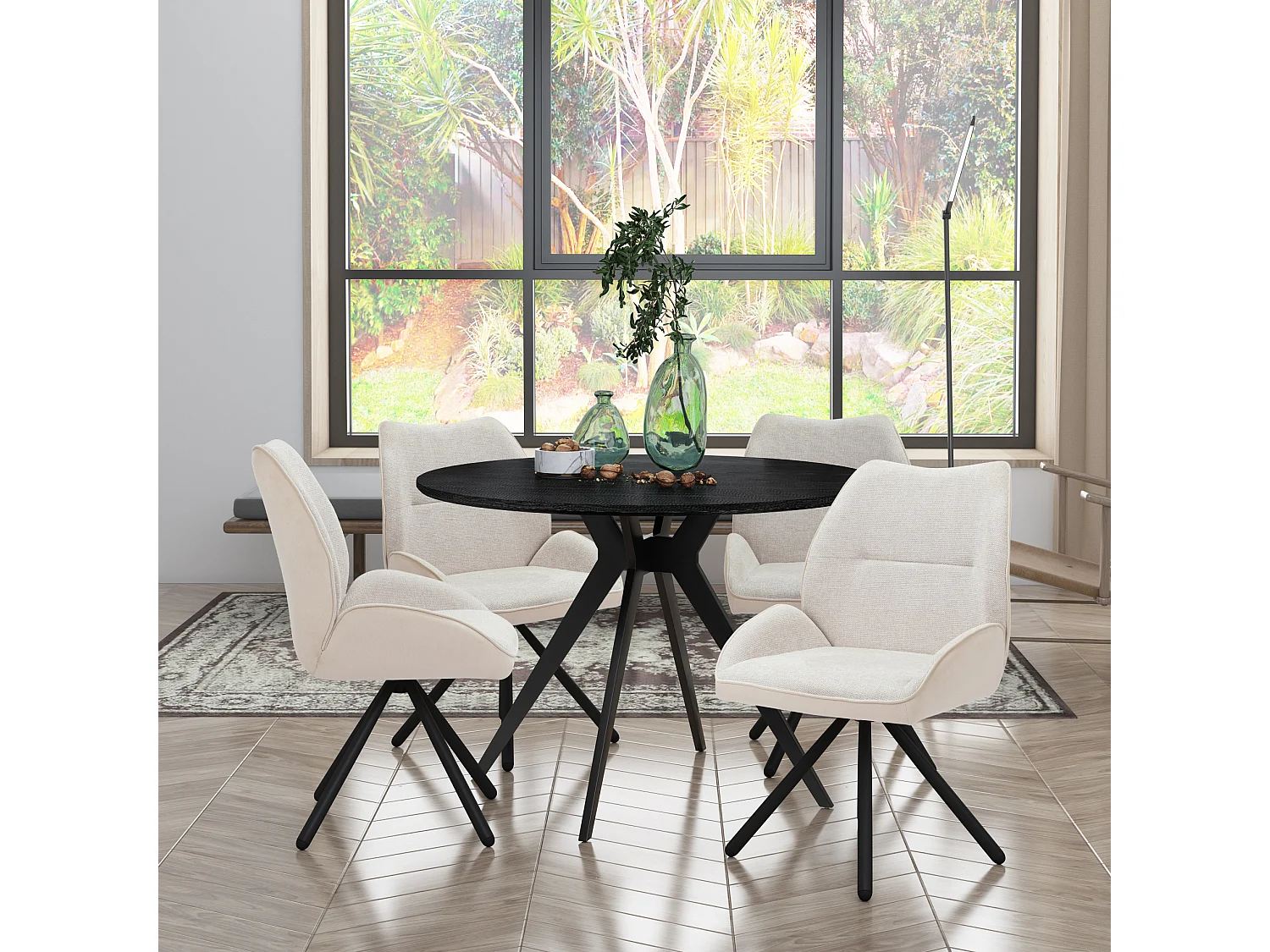 Tilde | Chaise de salle à manger en tissu crème avec pieds en métal noir - Lot de 2