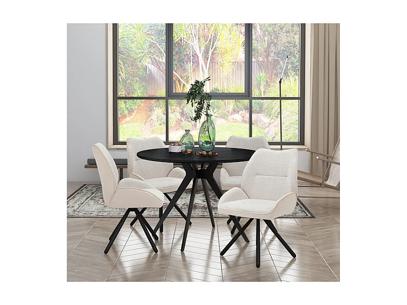 Tilde | Chaise de salle à manger en tissu crème avec pieds en métal noir - Lot de 2