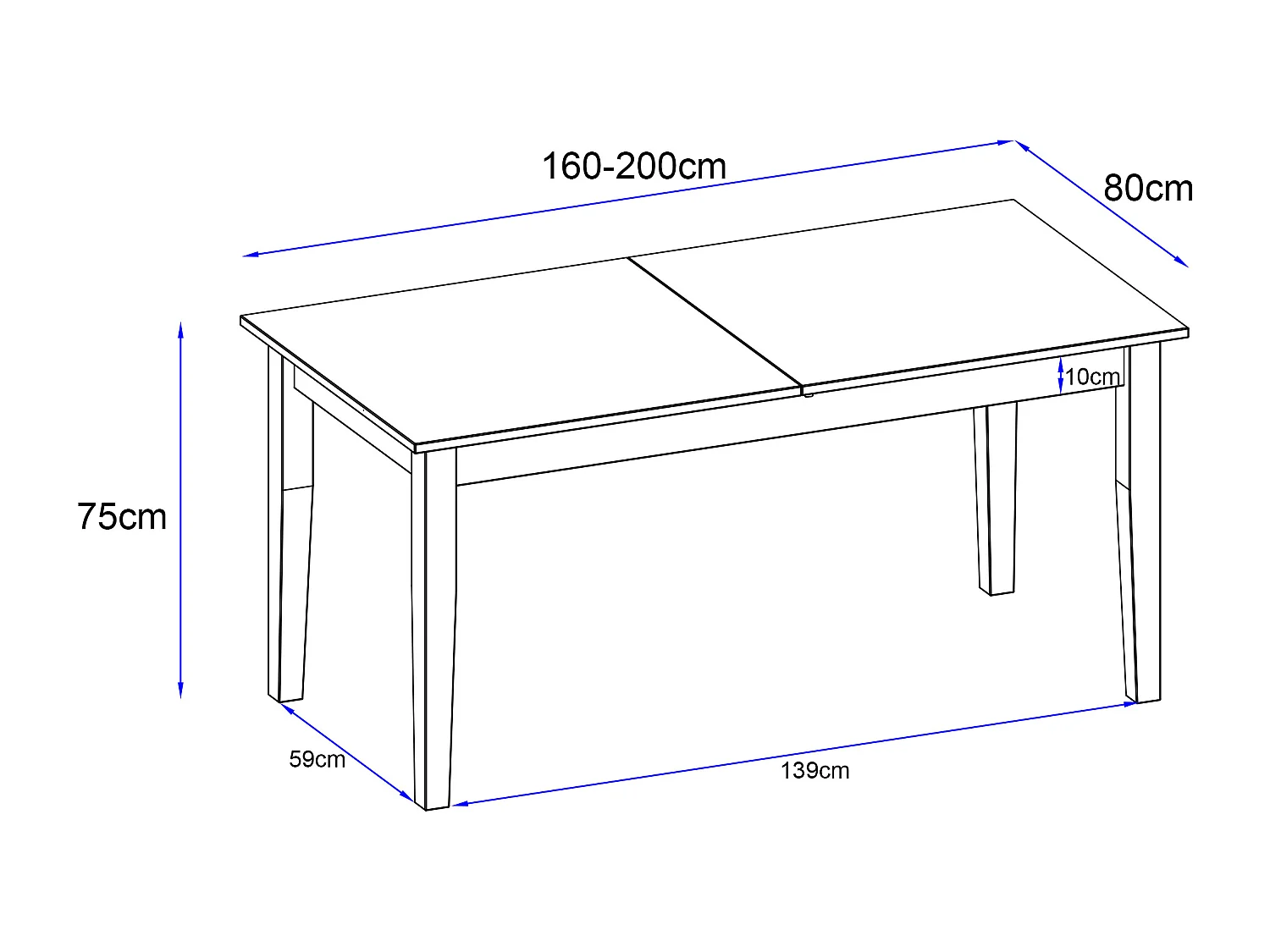 DAKOTA-Tafel 160x80 cm Wit gebeitst