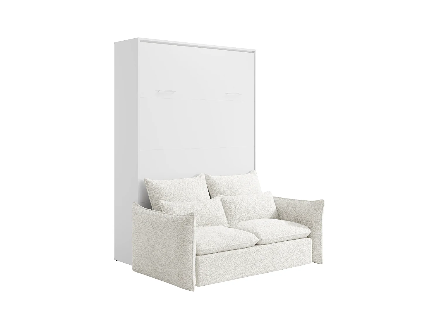 Infällbar säng 140 x 200 cm - Manuell vertikal öppning - Vit + Soffa - BEGANIO