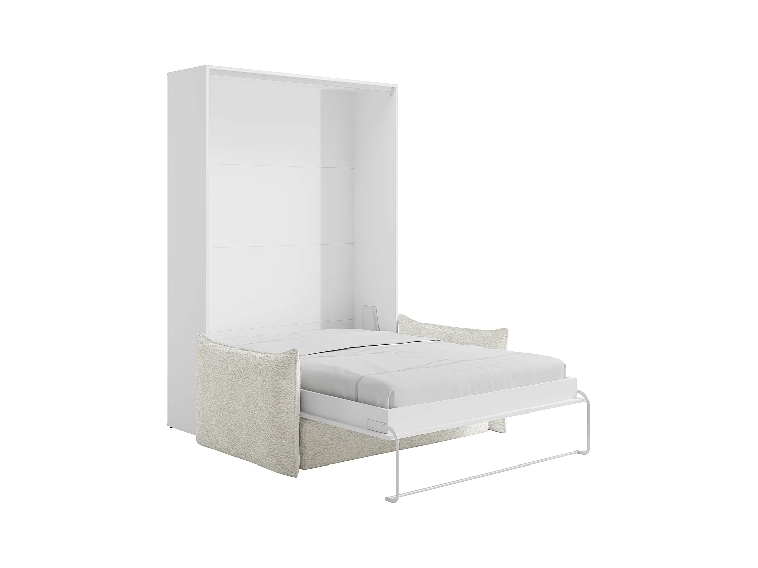 Infällbar säng 140 x 200 cm - Manuell vertikal öppning - Vit + Soffa - BEGANIO