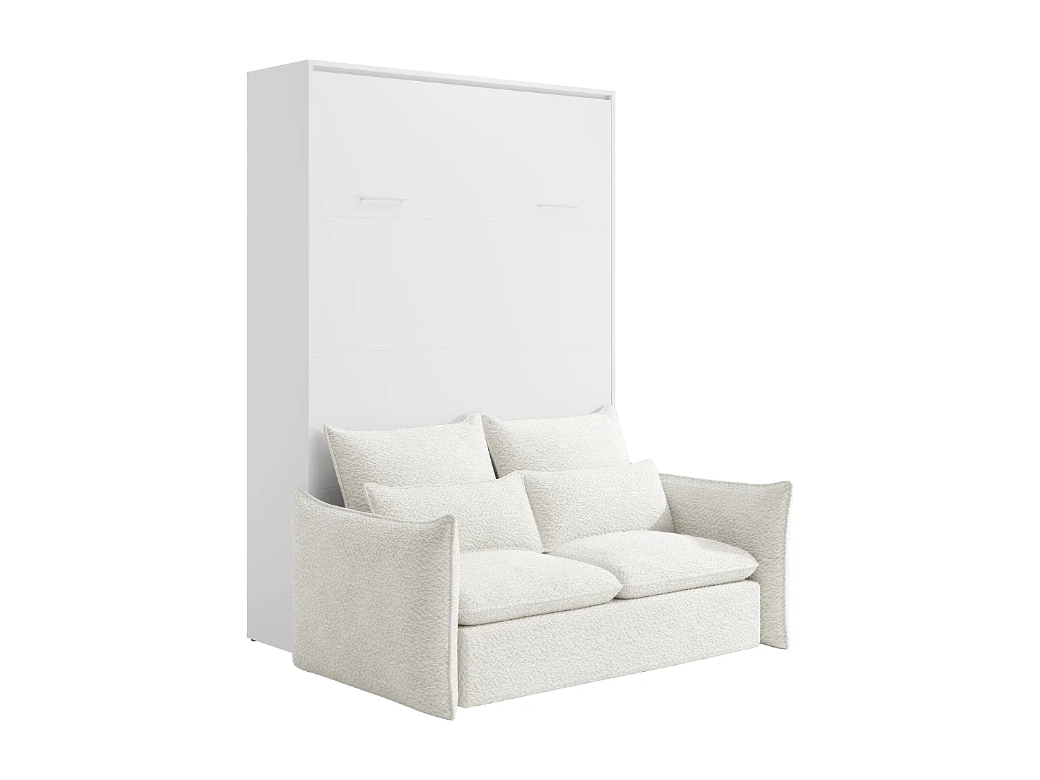 Schrankbett 140 x 200 cm - Manuelle vertikale Öffnung - Weiß + Sofa - BEGANIO