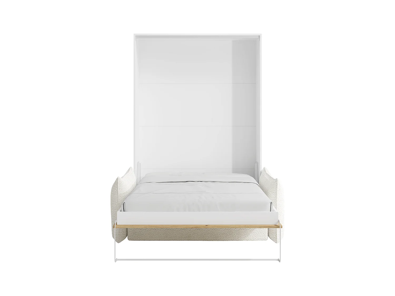 Sänglösning med vertikalfällning 140 x 200 cm - Manuell vertikal öppning - Färg: Natur och vit + Soffa - BEGANIO