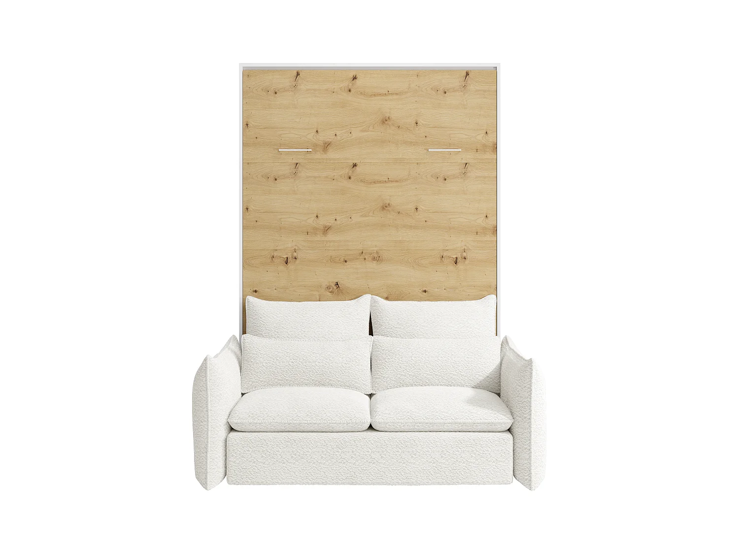 Sänglösning med vertikalfällning 140 x 200 cm - Manuell vertikal öppning - Färg: Natur och vit + Soffa - BEGANIO