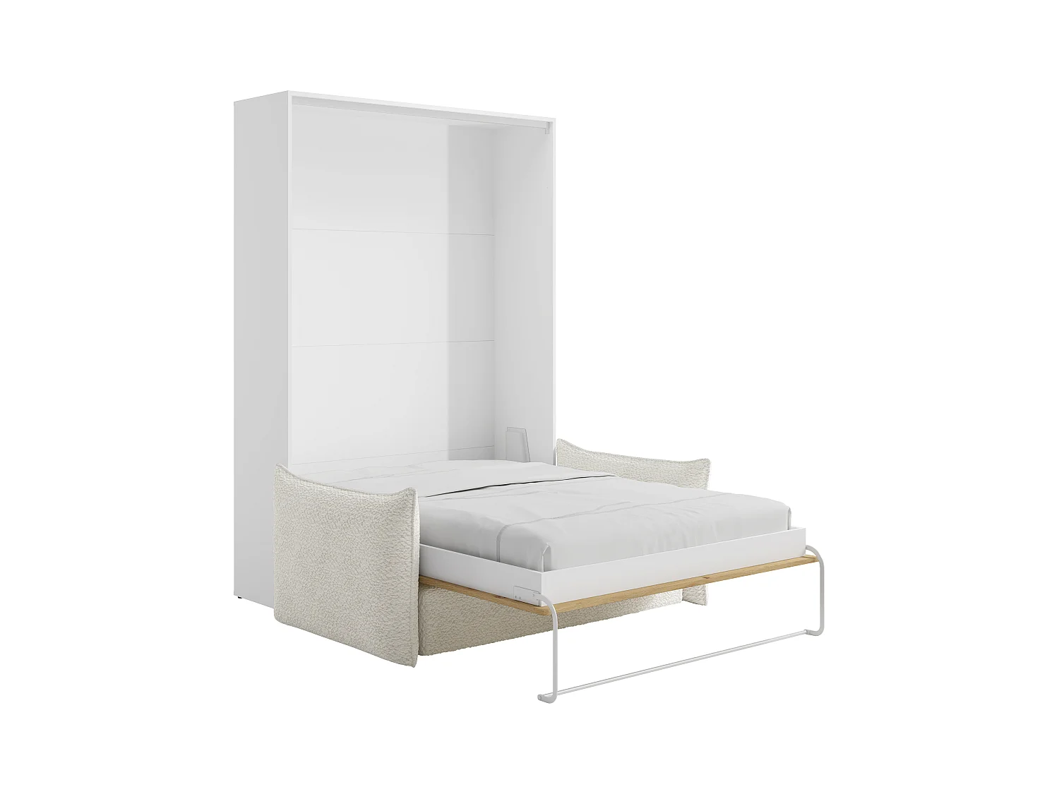Sänglösning med vertikalfällning 140 x 200 cm - Manuell vertikal öppning - Färg: Natur och vit + Soffa - BEGANIO