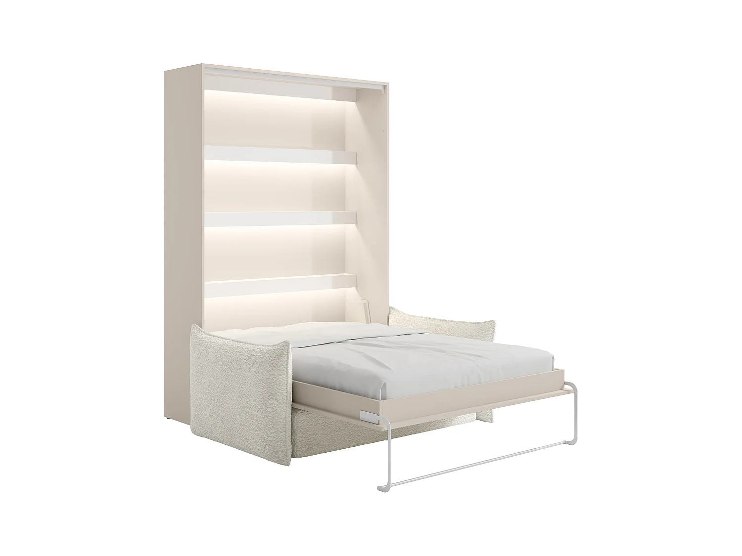 Infällbar säng 140 x 200 cm - Manuell vertikal öppning - Med LED-lampor - Beige + Soffa - RAPILI