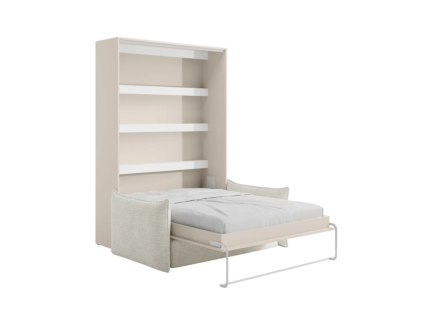 Infällbar säng 140 x 200 cm - Manuell vertikal öppning - Med LED-lampor - Beige + Soffa - RAPILI