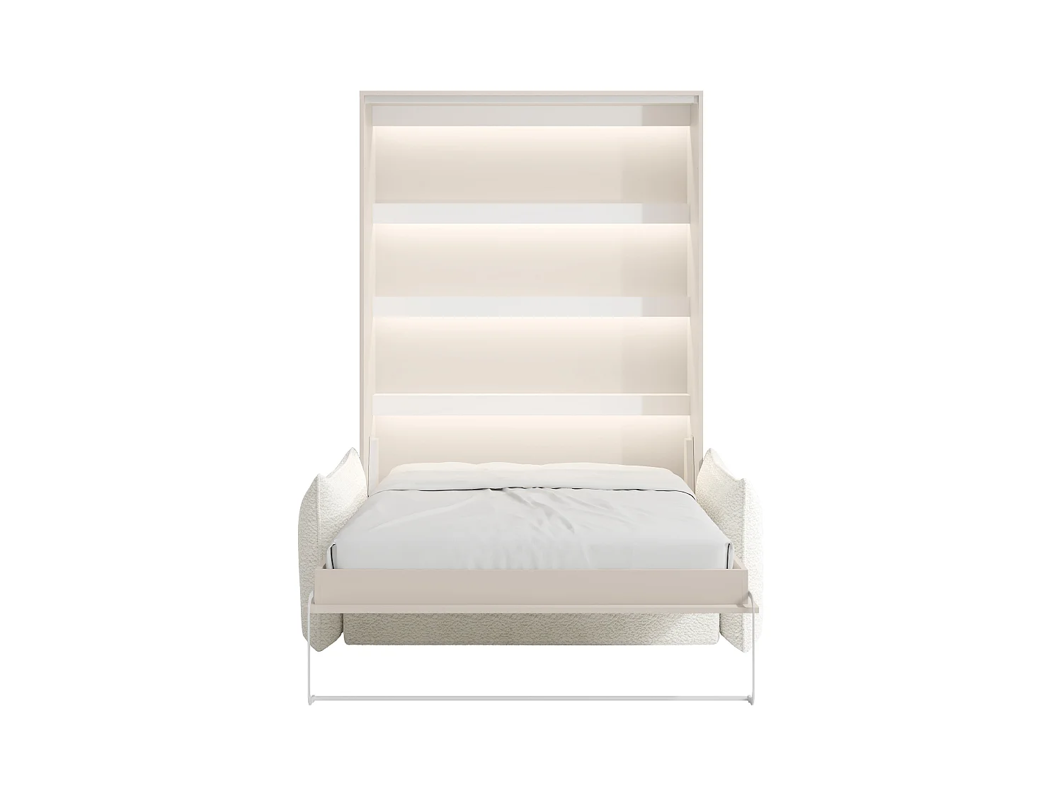 Infällbar säng 140 x 200 cm - Manuell vertikal öppning - Med LED-lampor - Beige + Soffa - RAPILI