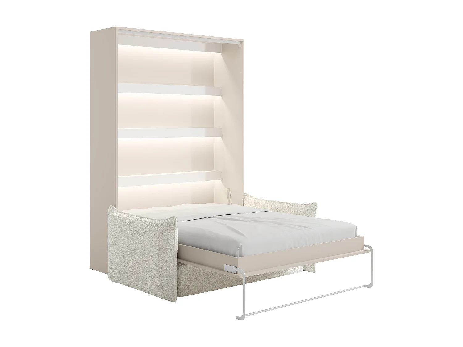 Lit escamotable 140 x 200 cm - Ouverture verticale manuelle - Avec LEDs - Beige + Canapé - RAPILI