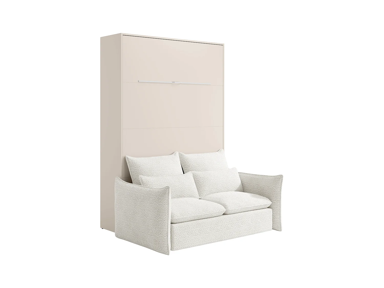 Nedfällbar säng 140 x 200 cm - Manuell vertikal öppning - Med LED-lampor - Beige + Madrass + Soffa - RAPILI