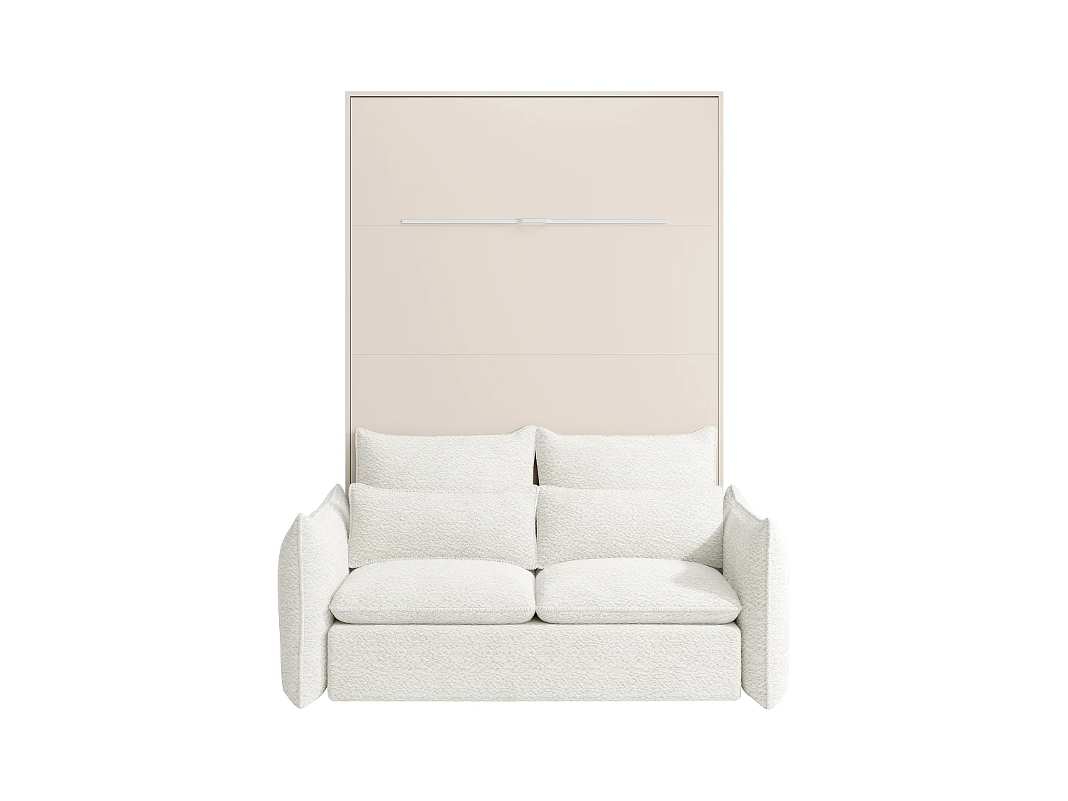 Nedfällbar säng 140 x 200 cm - Manuell vertikal öppning - Med LED-lampor - Beige + Madrass + Soffa - RAPILI