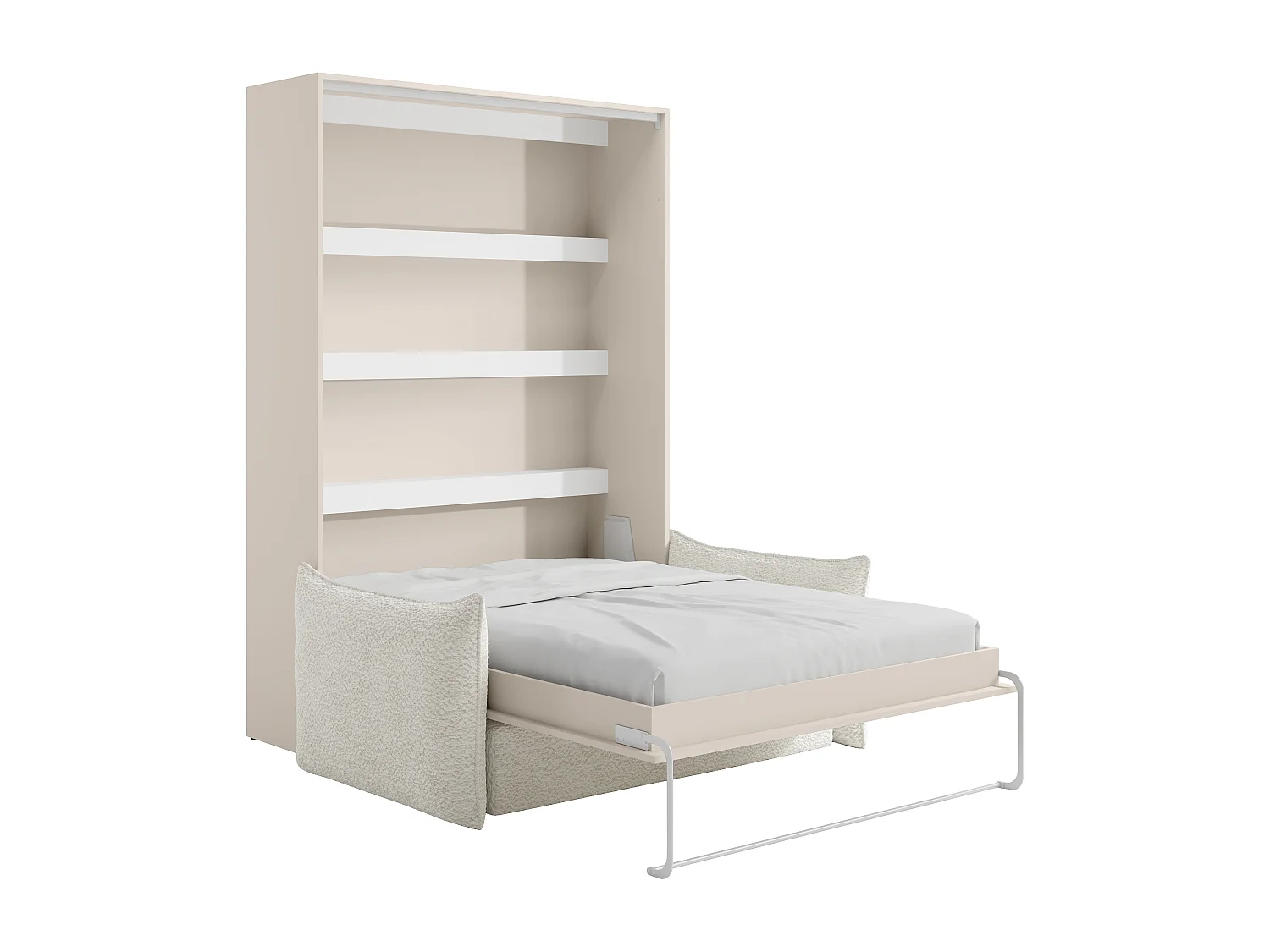 Nedfällbar säng 140 x 200 cm - Manuell vertikal öppning - Med LED-lampor - Beige + Madrass + Soffa - RAPILI