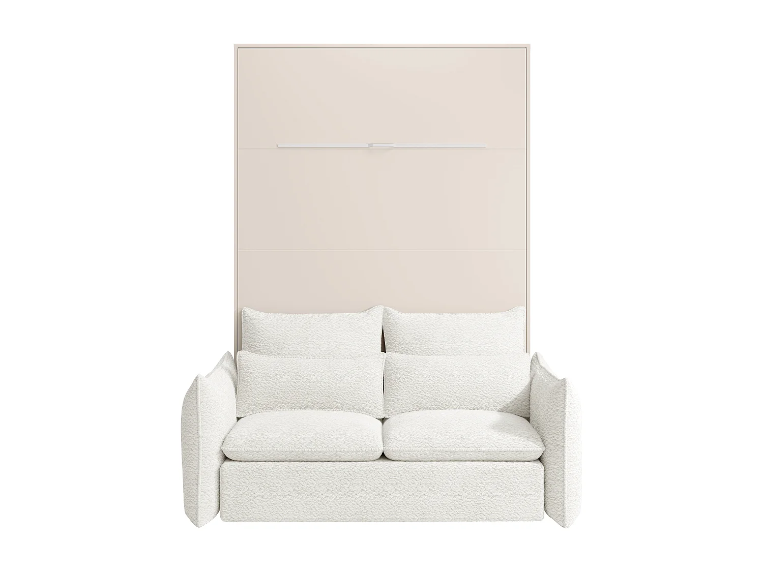 Nedfällbar säng 140 x 200 cm - Manuell vertikal öppning - Med LED-lampor - Beige + Madrass + Soffa - RAPILI