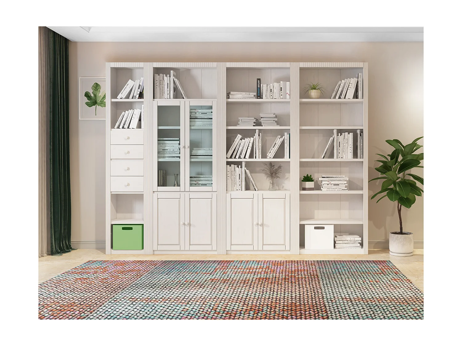 Billie | Rallonge de bibliothèque avec 5 étagères en blanc sapin