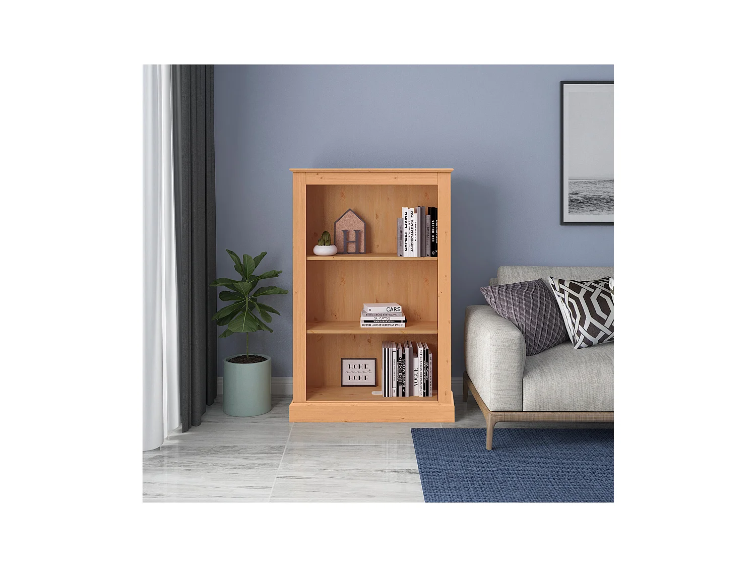 Mille-Boekenkast met 2 planken in grenen natuur