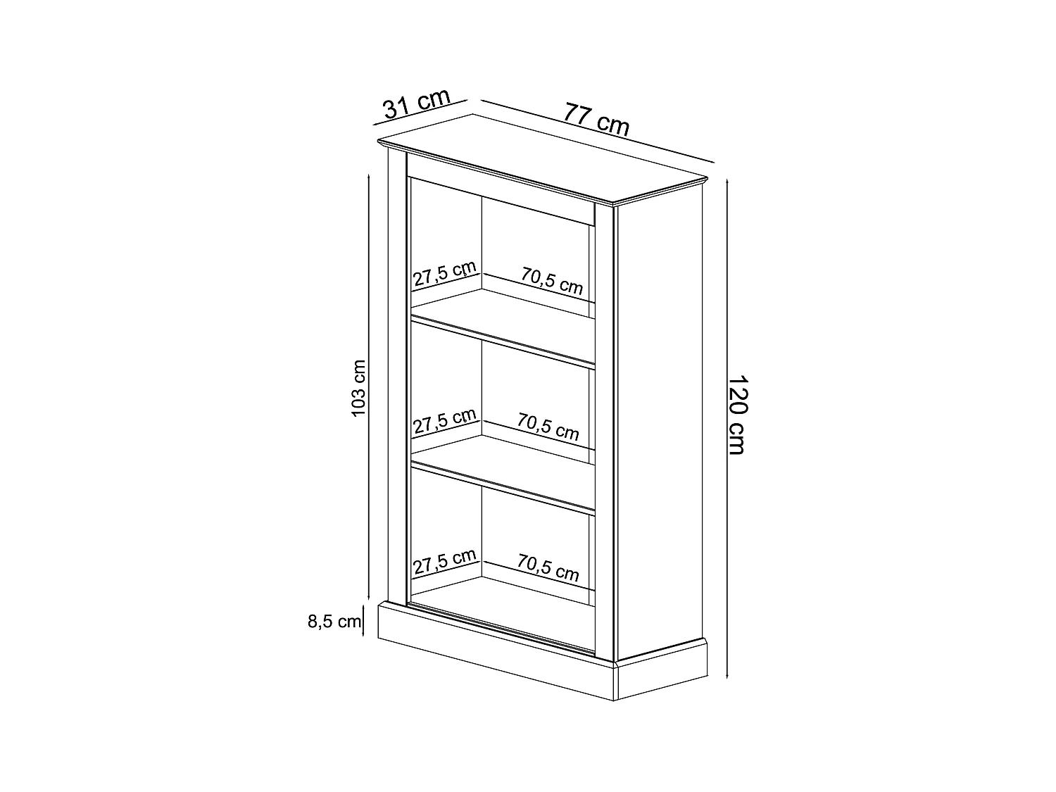 Mille-Boekenkast met 2 planken in grenen natuur