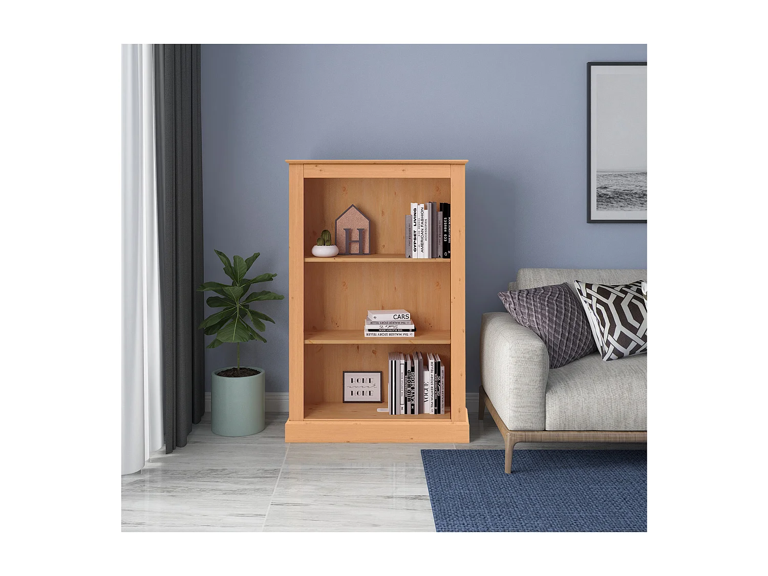Mille | Librería con 2 estantes en naturaleza de pino