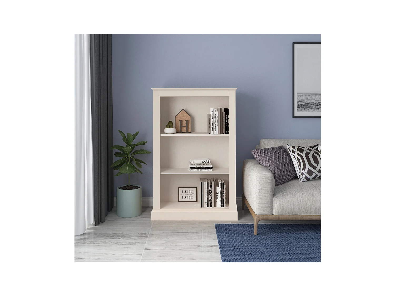 Mille | Bibliothèque avec 2 étagères en sapin blanc