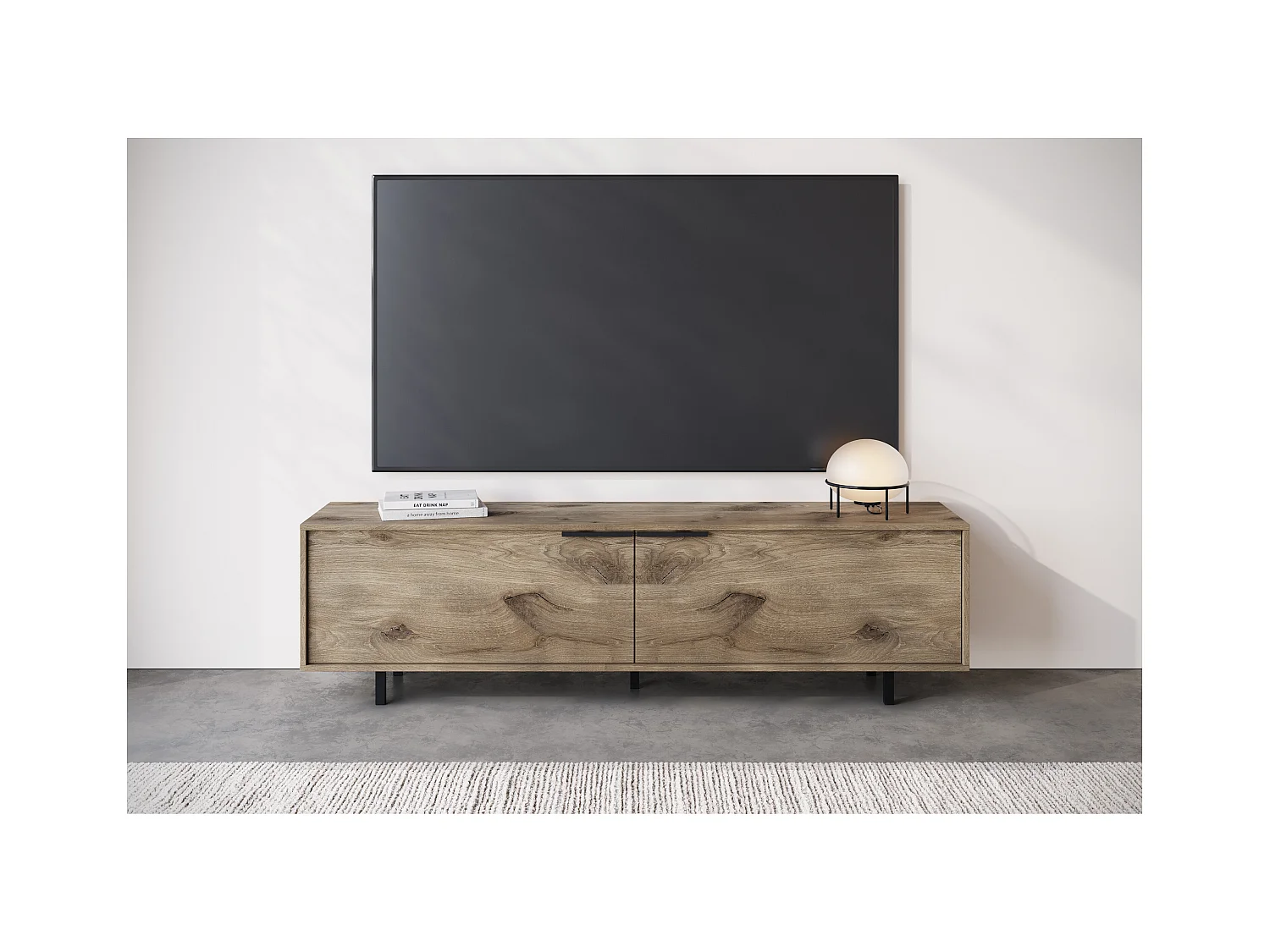 Alberto | Meuble TV avec 2 portes à rabat en aspect chêne