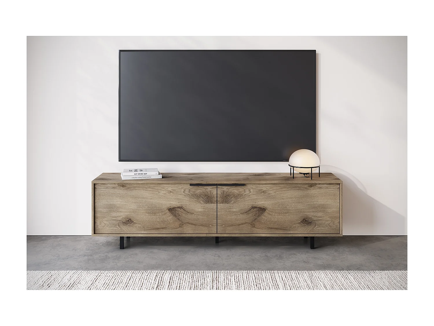 Alberto | Meuble TV avec 2 portes à rabat en aspect chêne