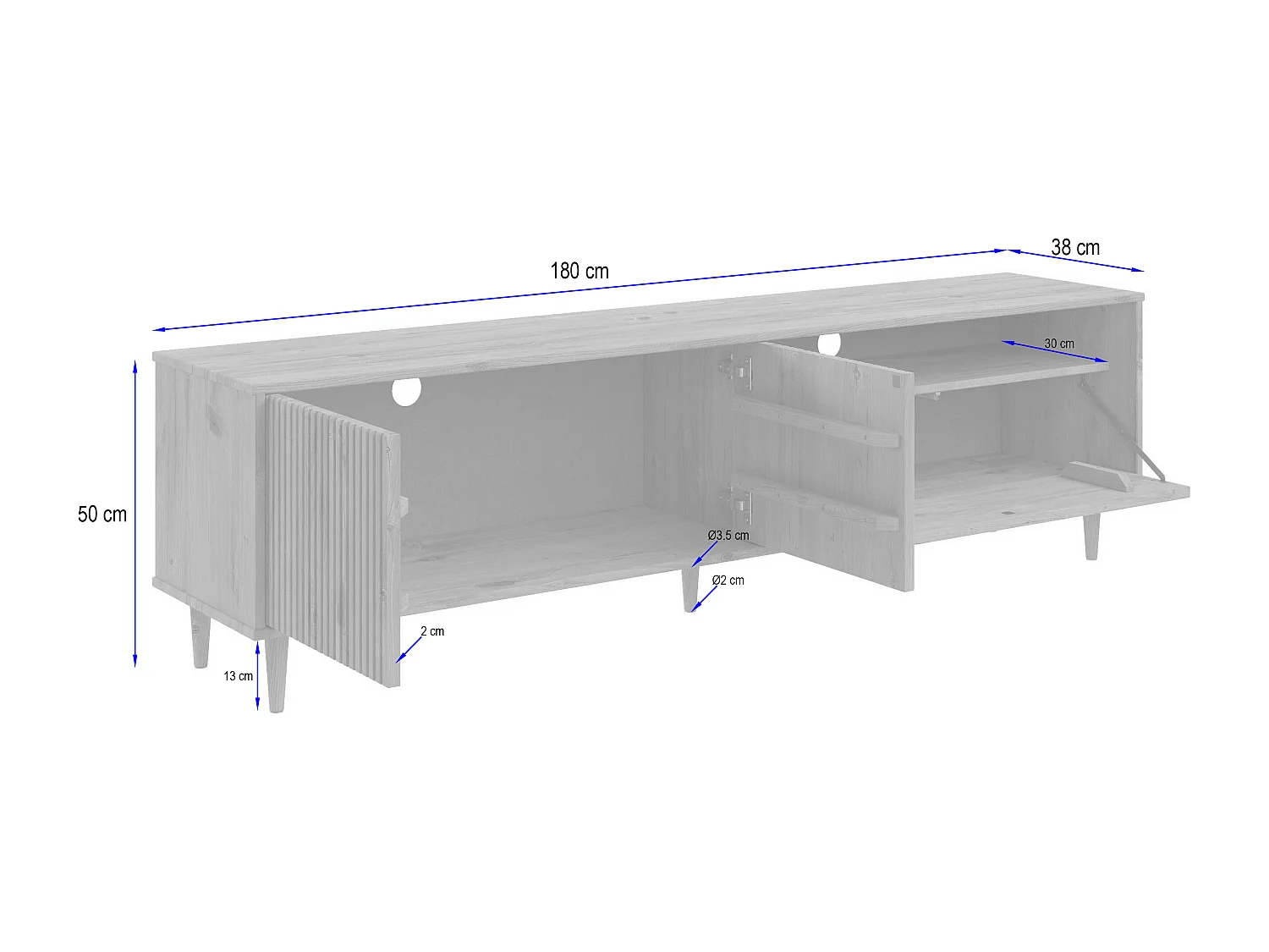Jerzy | Meuble TV avec 2 portes/1 porte à rabat laqué brun pin