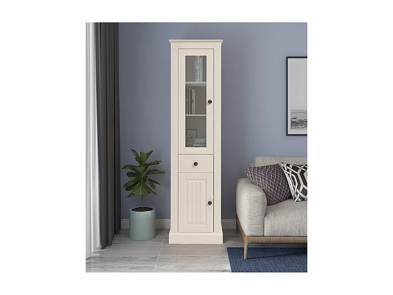 Mille | Vitrine met deuren en lade in dennenwit