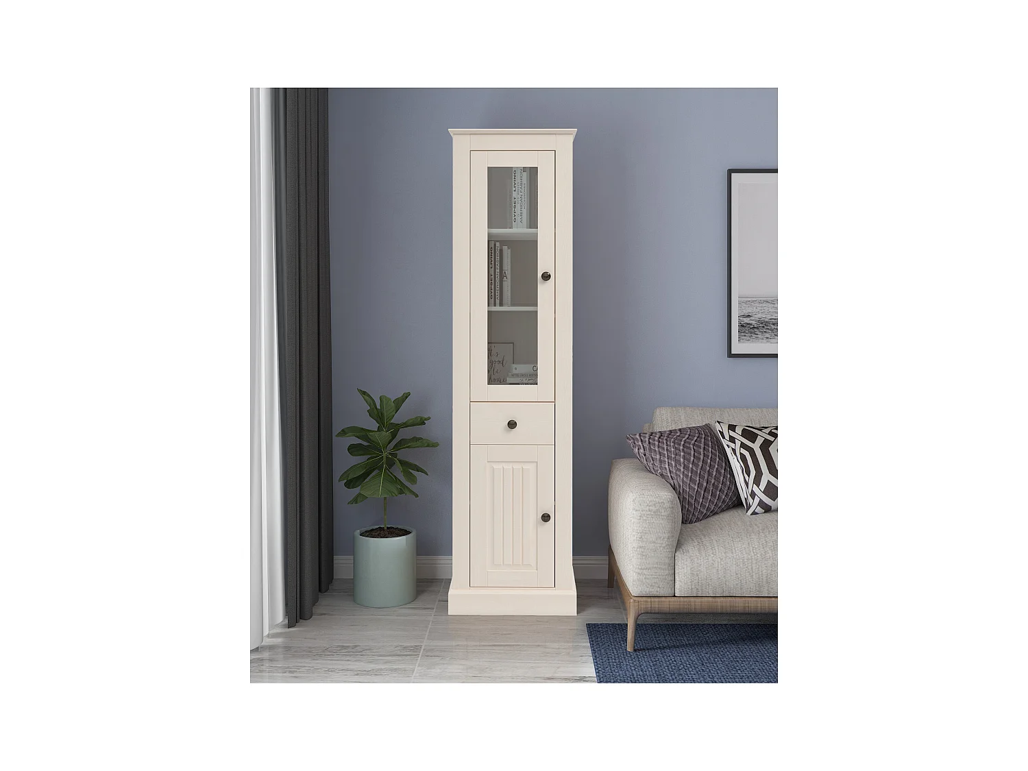 Mille | Vitrine met deuren en lade in dennenwit