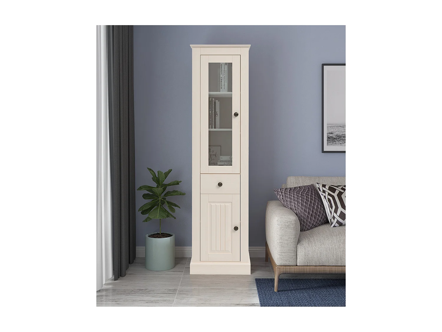 Mille | Vitrine avec portes et tiroir en blanc sapin