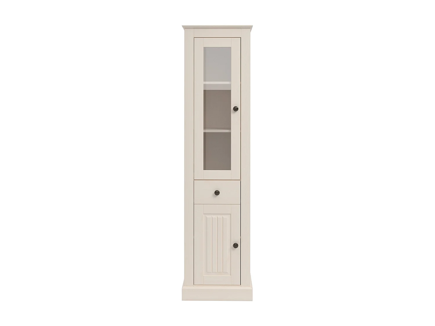 Mille | Vitrine avec portes et tiroir en blanc sapin