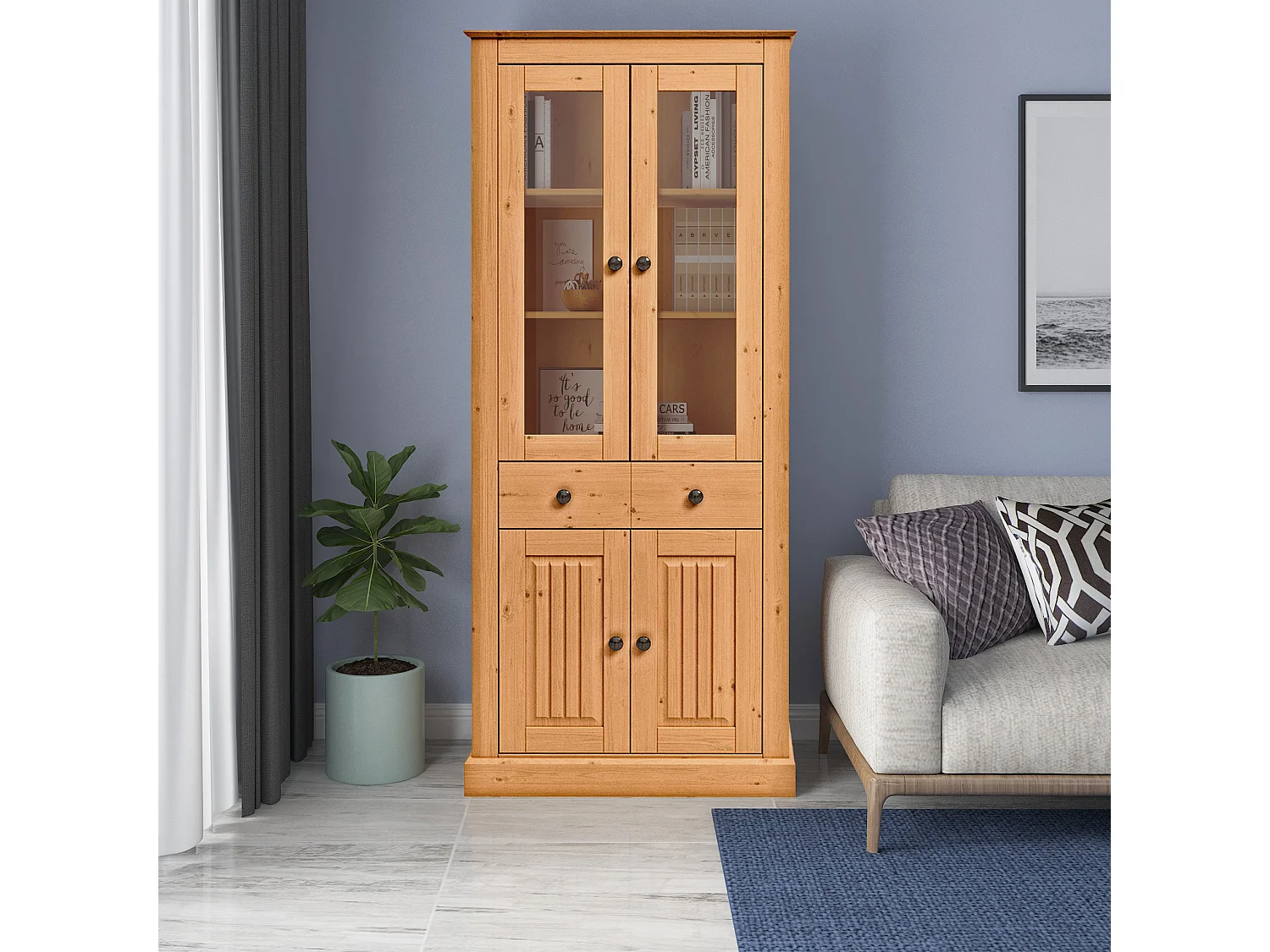 Mille | Showcase with 2 glassdoors in pine nature