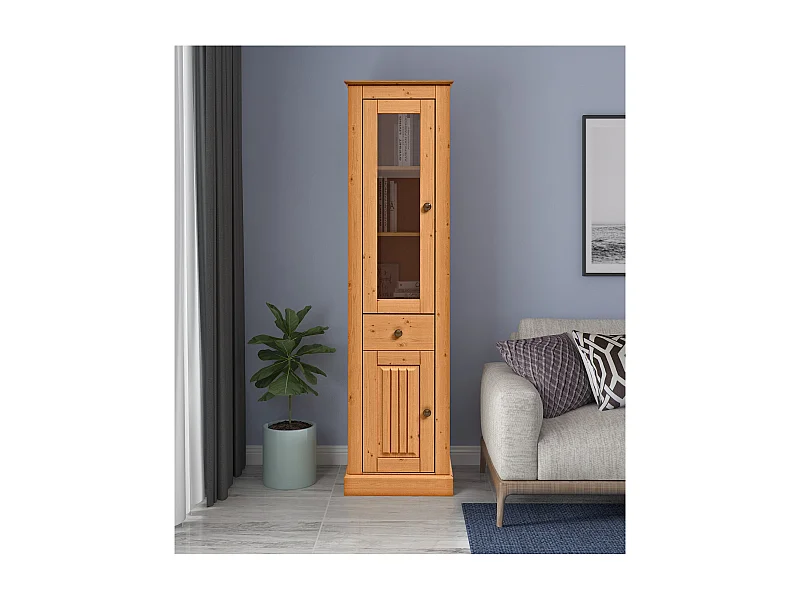 Mille | Vitrine met deuren en lade in grenen natuur