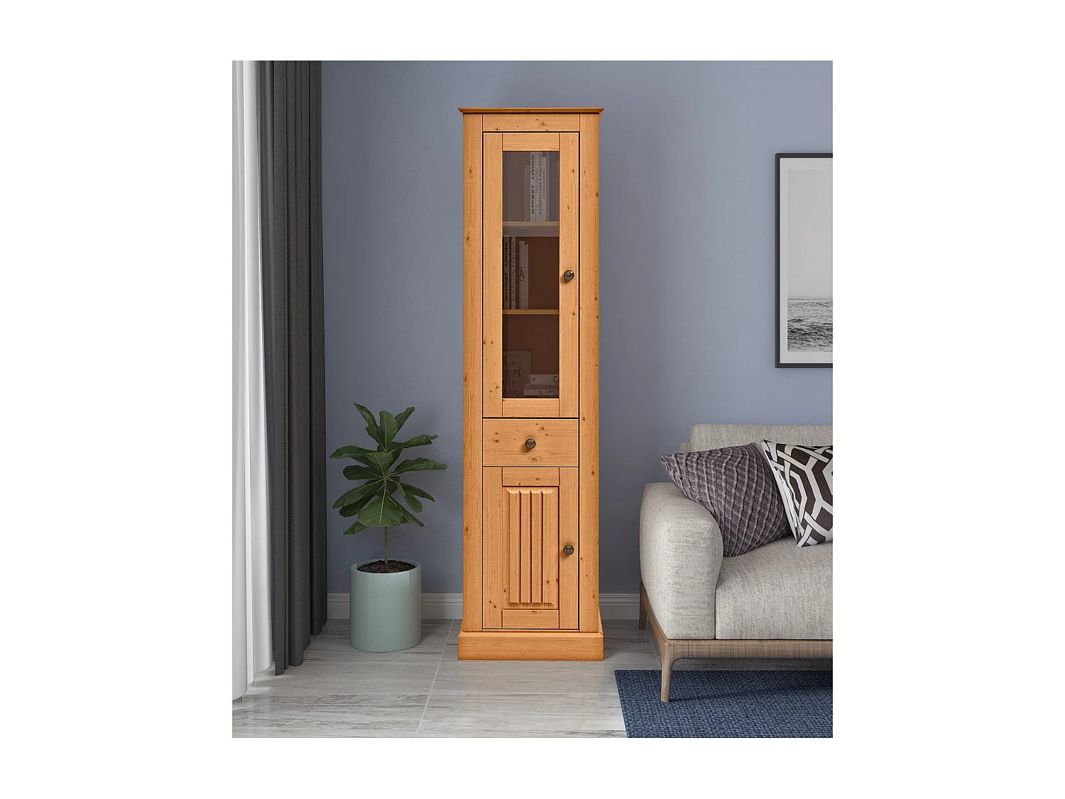 Mille | Showcase with doors and drawer in pine nature