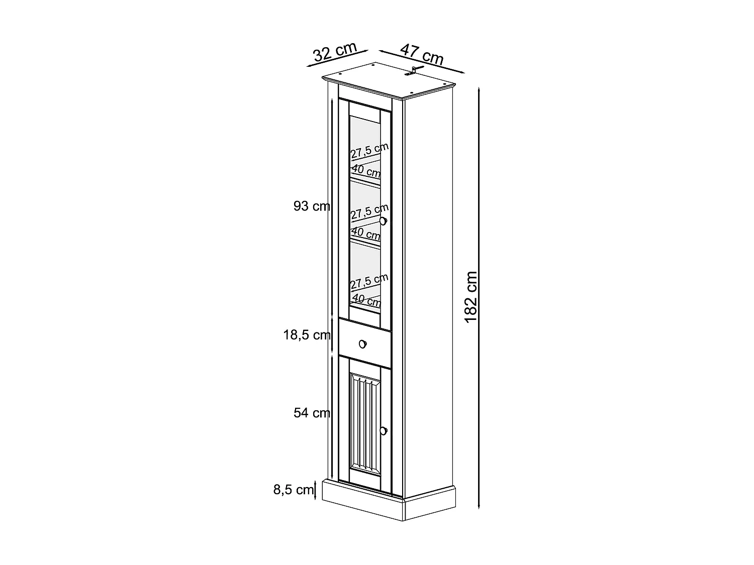 Mille | Showcase with doors and drawer in pine nature
