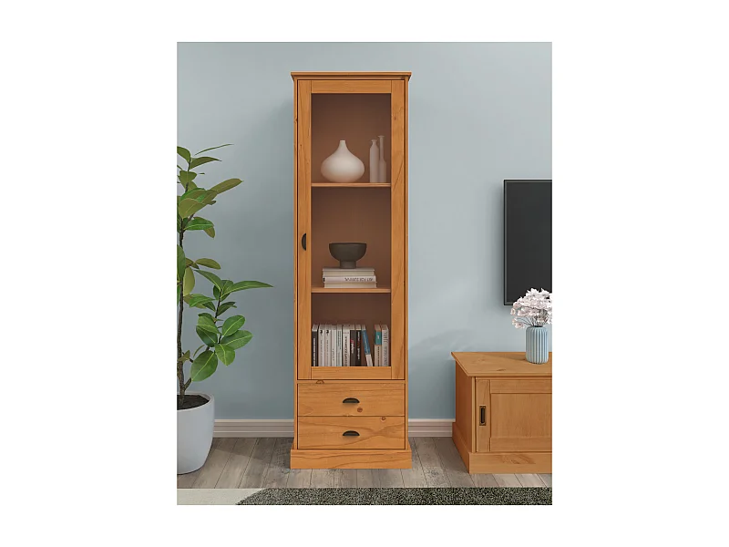 Harry | Vitrine avec 1 porte vitrée et 2 tiroirs en pin