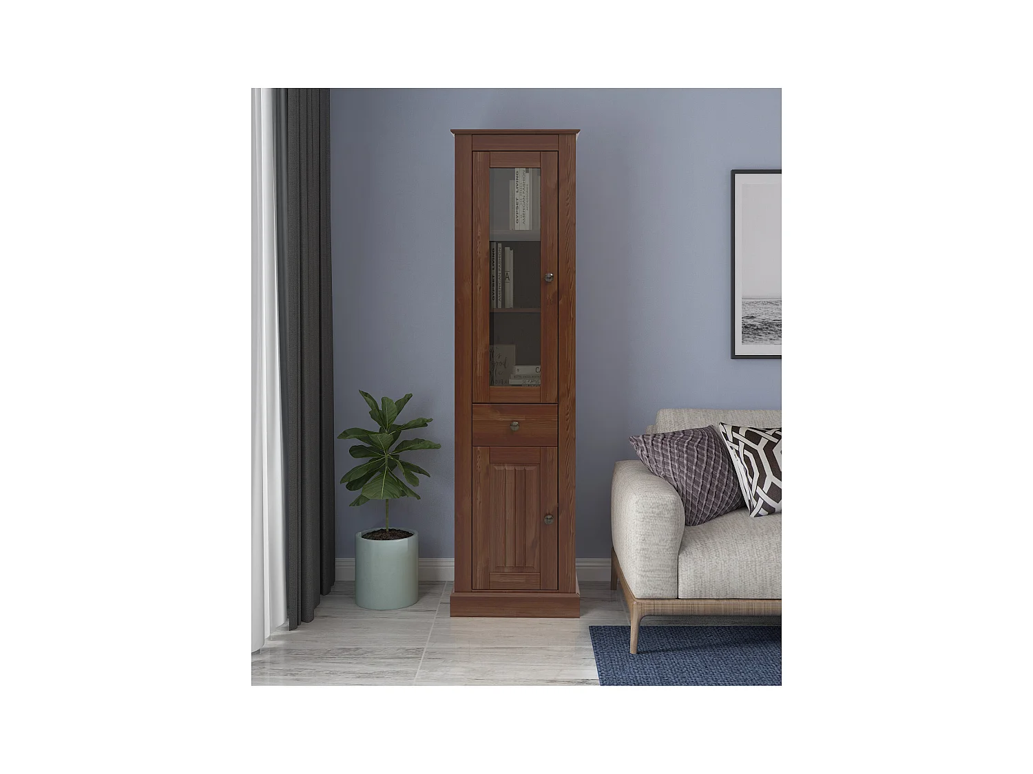 Mille | Vitrine met deuren en lade in dennenbruin