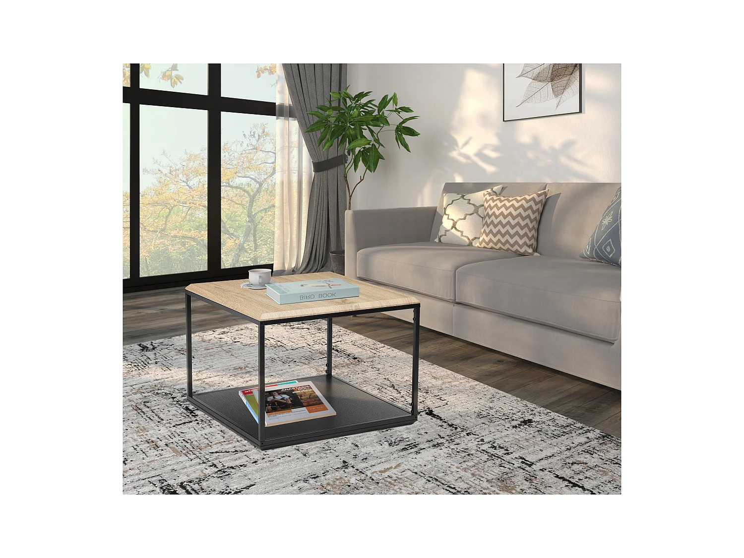 Taion | Tavolino da caffè quadrato in rovere look nero