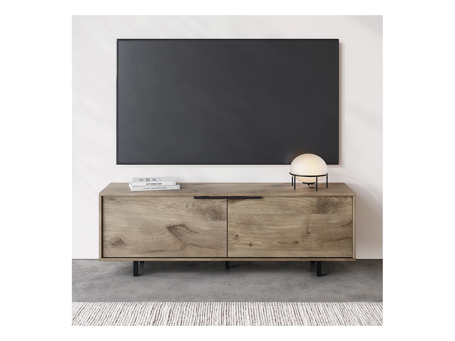 Alberto | Meuble TV 150cm avec 2 portes à rabat aspect chêne