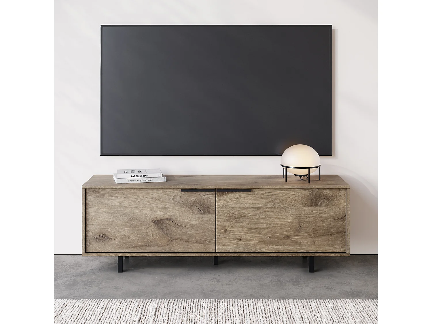 Alberto | Meuble TV 150cm avec 2 portes à rabat aspect chêne