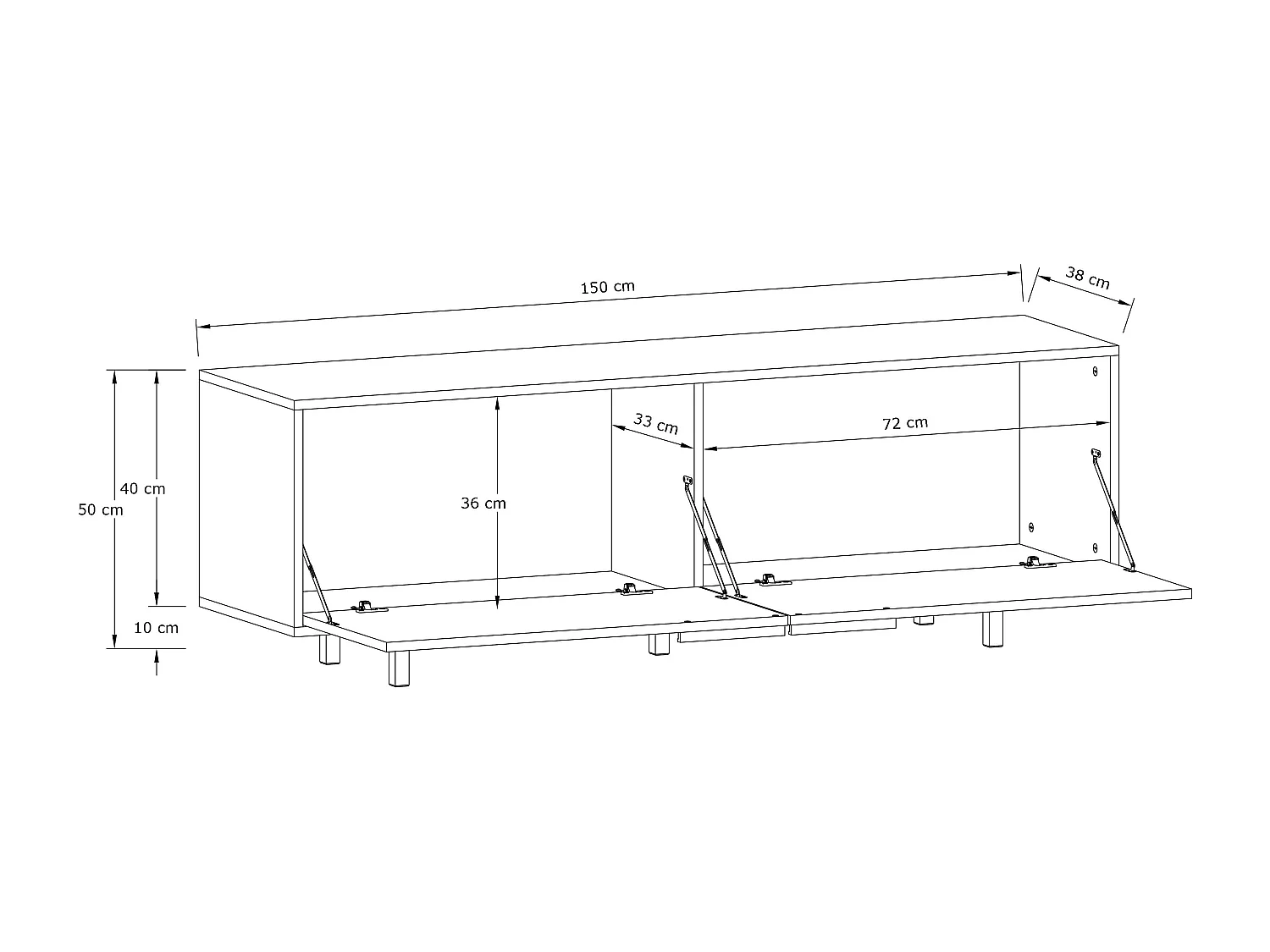 Alberto-TV-meubel 150cm met 2 klepdeuren in Eiken look