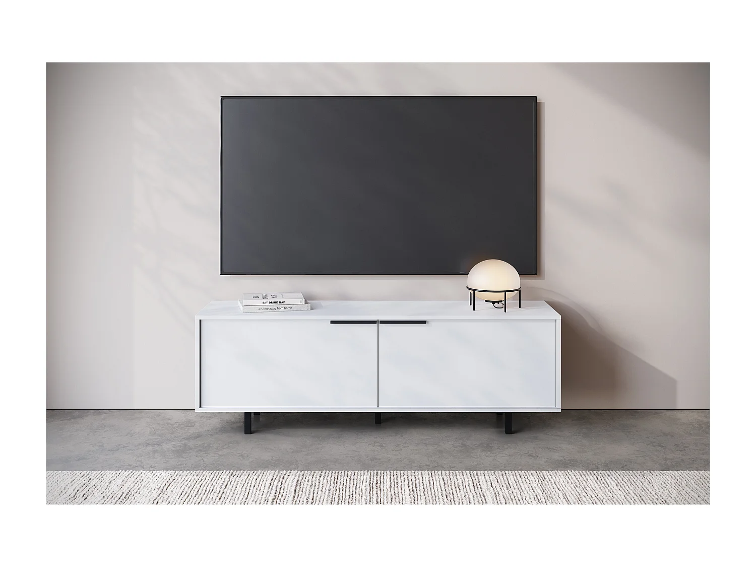 Alberto | Meuble TV 150cm avec 2 Portes à Rabat en Blanc