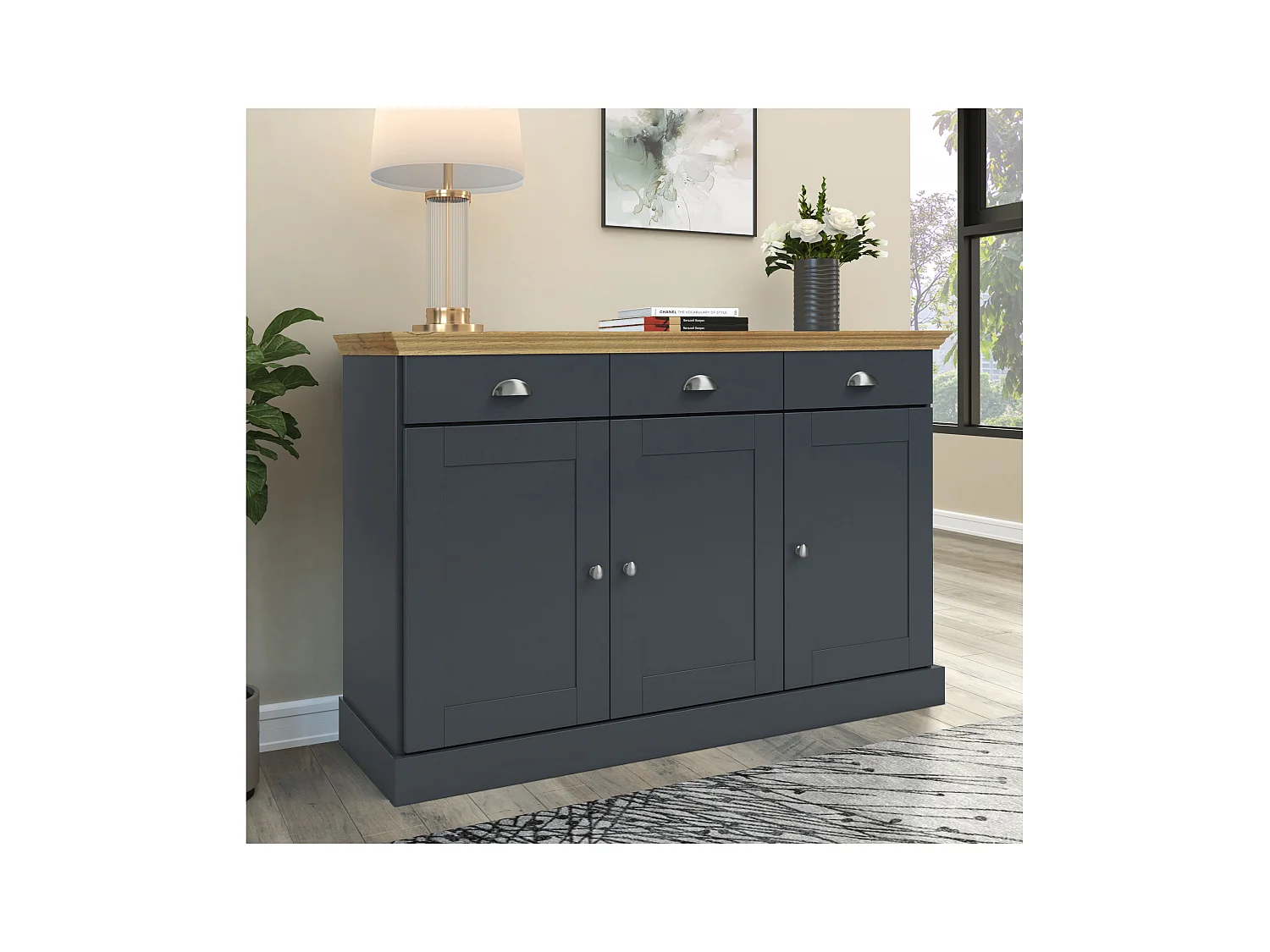 Motala | Buffet à 3 portes / 3 tiroirs en chêne aspect anthracite