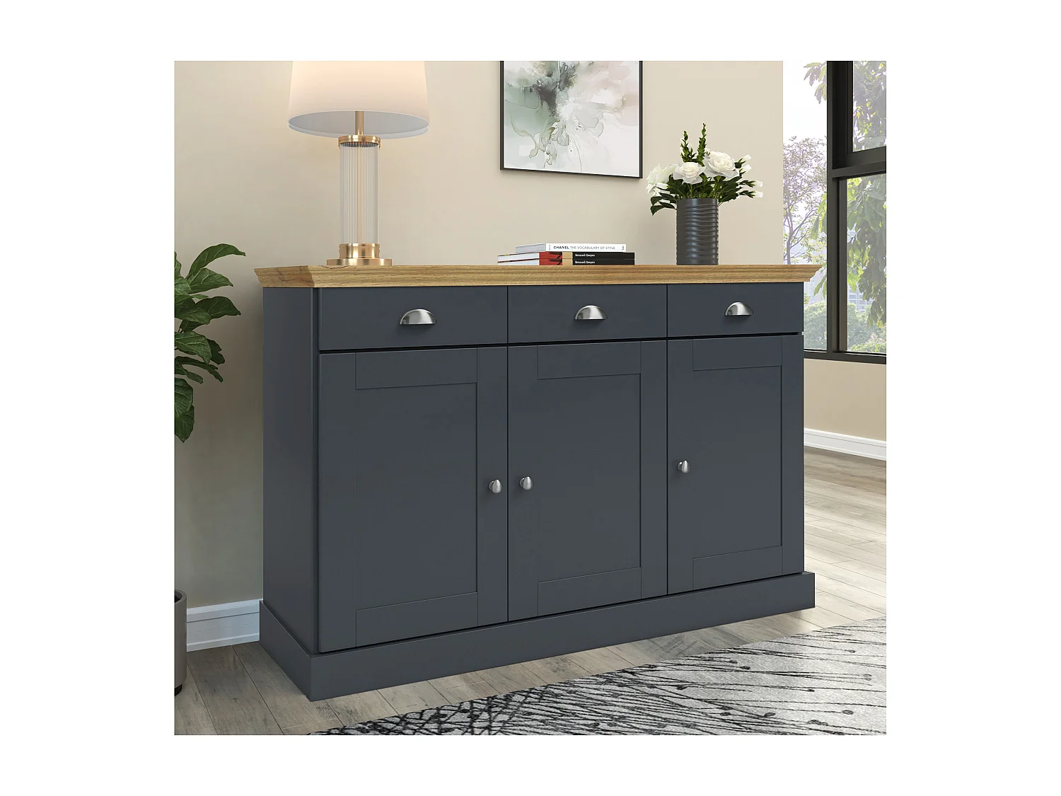 Motala | Buffet à 3 portes / 3 tiroirs en chêne aspect anthracite