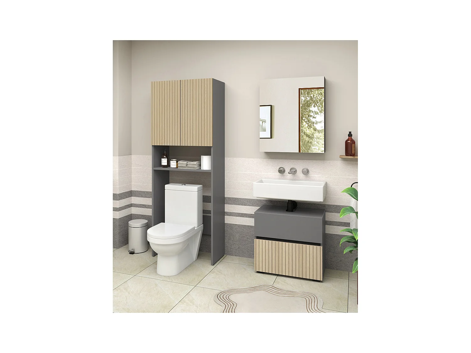 Wisla -Badkamerkast met 2 deuren 1 plank in houtlook antraciet