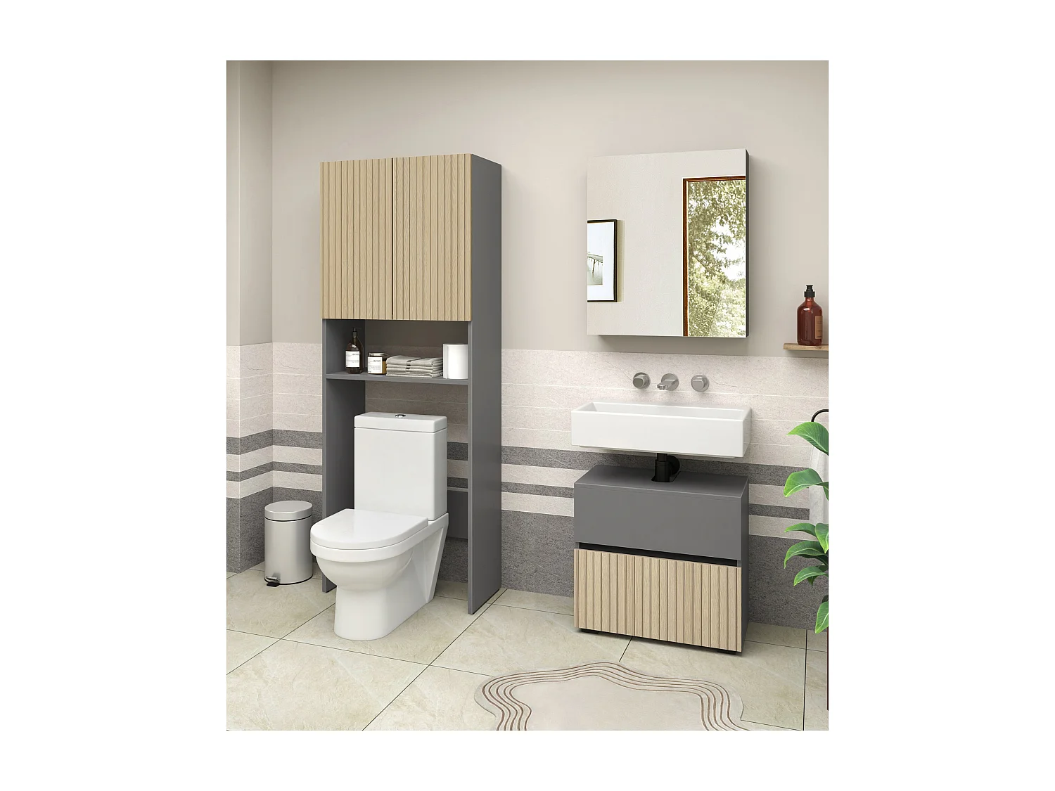 Wisla -Badkamerkast met 2 deuren 1 plank in houtlook antraciet