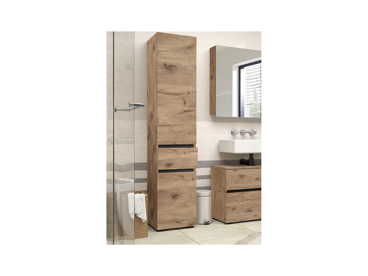 Wisla  | Mueble de baño con 2 puertas y 1 cajón en aspecto roble