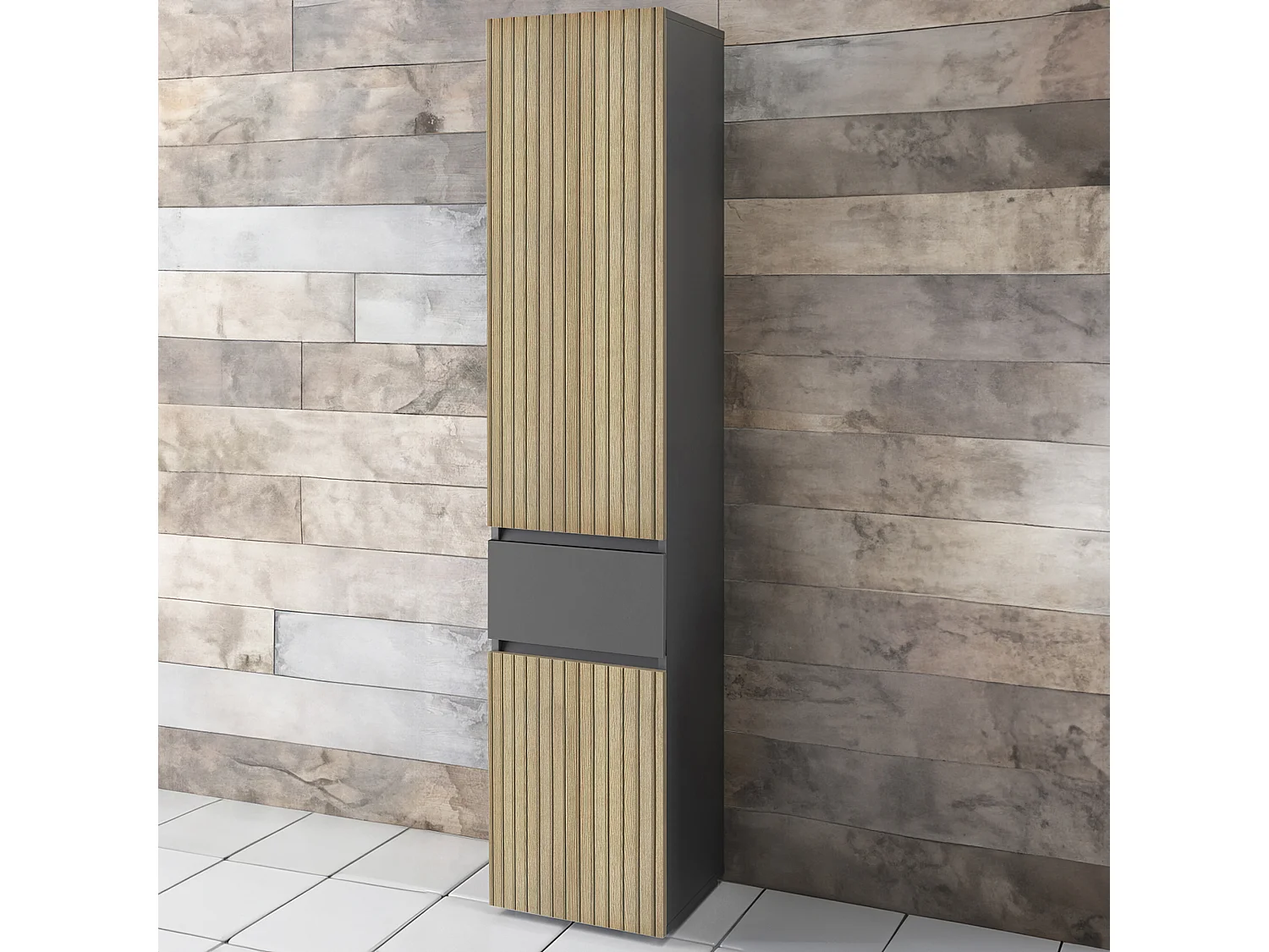 Wisla  | Meuble de salle de bain avec 2 portes en aspect bois anthracite