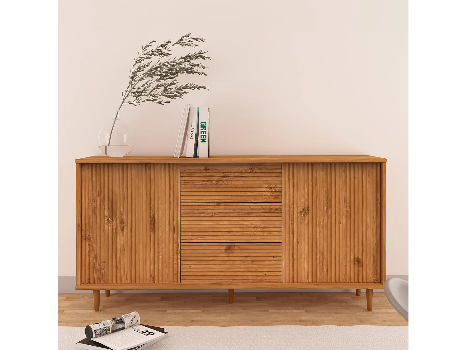 Jerzy-Dressoir 160 cm met 2 deuren3 laden in grenen gebeitst was