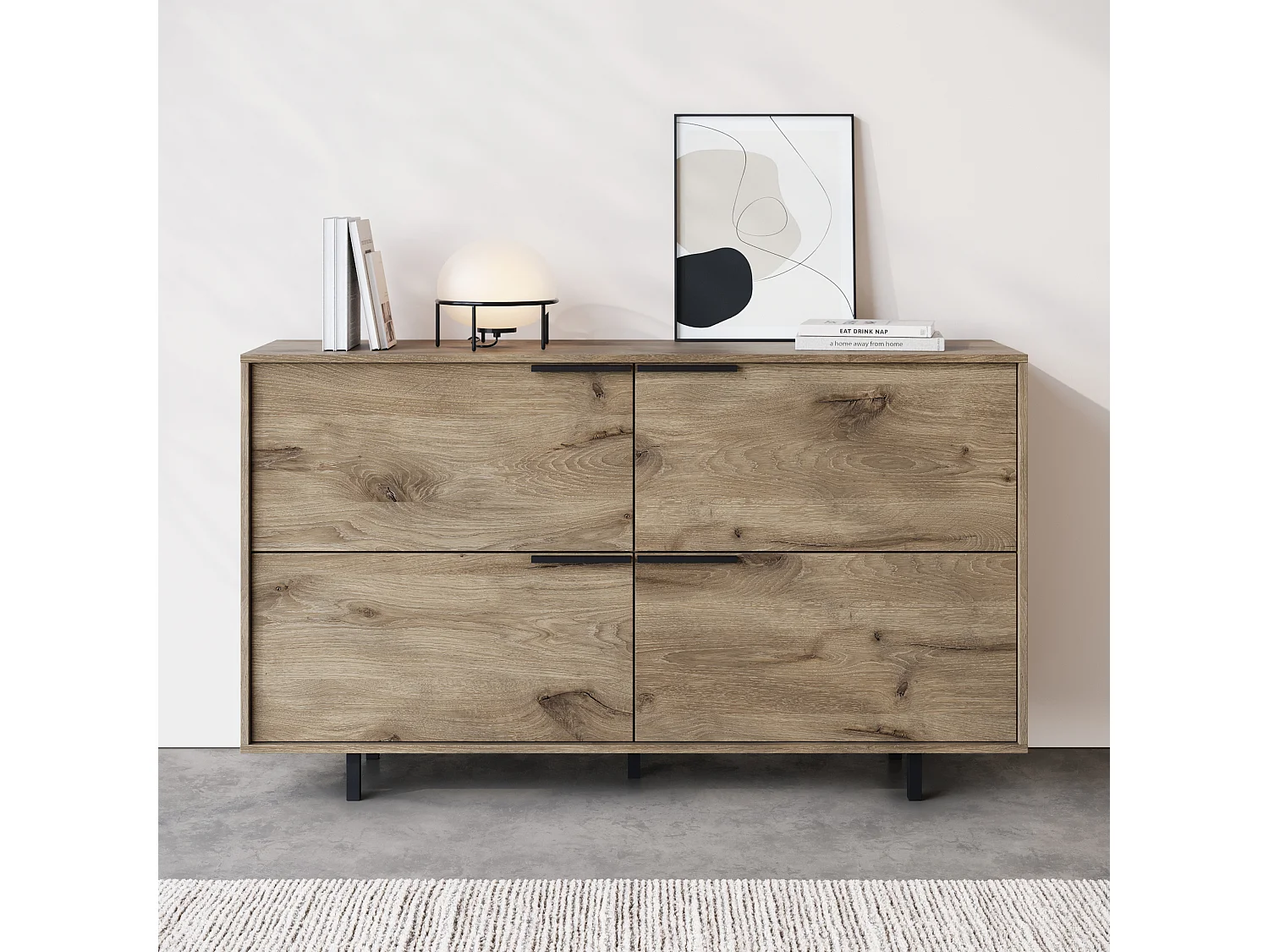 Alberto | Buffet à 4 Abattants en aspect chêne