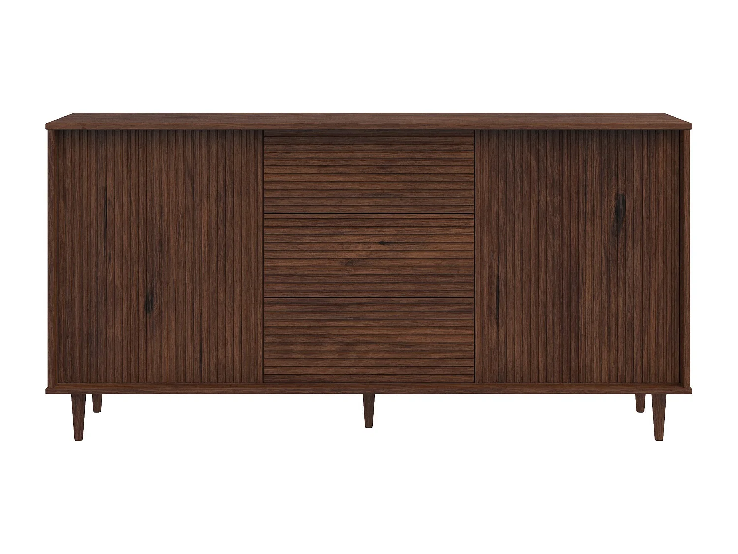 Jerzy | Enfilade 160 cm avec 2 Portes/3 Tiroirs en Pin laqué marron