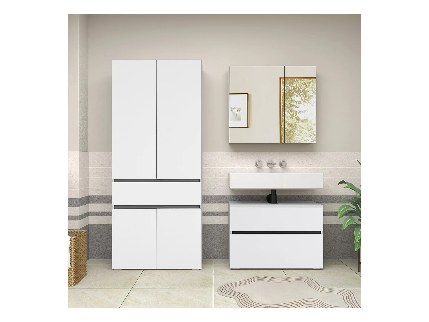 Wisla  | Meuble de salle de bain avec 4 portes 1 tiroir aspect bois blanc